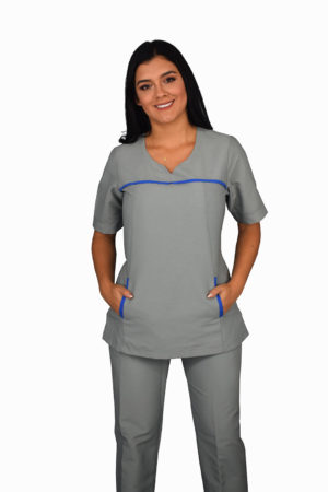 uniforme empresarial gris con detalles azules (0574)